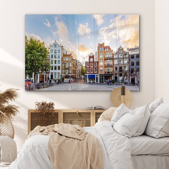 MuchoWow® Peinture sur Verre - Canal Houses Amsterdam - 150x100 cm - Peintures sur Verre Acrylique - Photo sur Glas