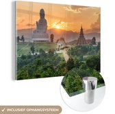 MuchoWow® Glasschilderij 60x40 cm - Schilderij acrylglas - Boeddha beeld in Siam - Foto op glas - Schilderijen