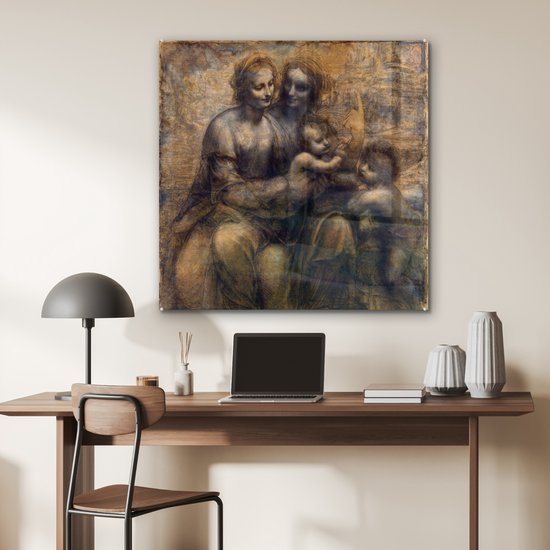 MuchoWow® Peinture sur verre 90x90 cm - Peinture sur verre acrylique - Marie avec l'enfant et sainte Anne - Leonardo de Vinci - Photo sur verre - Peintures