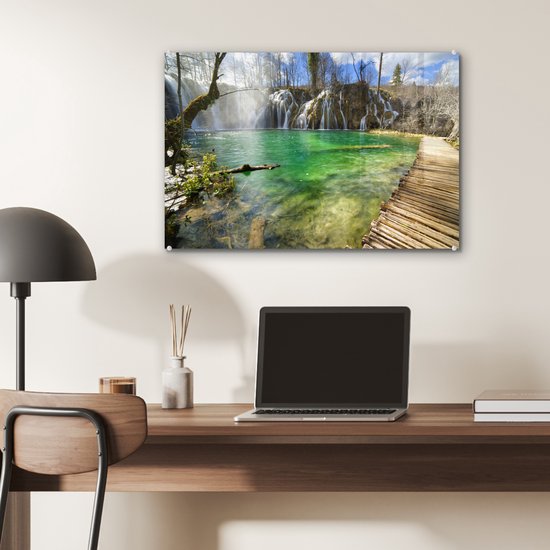 Parc national des lacs de Plitvice au printemps Plexiglas 60x40 cm - Tirage photo sur Glas (décoration murale en plexiglas)