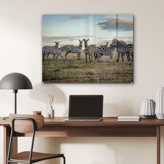 ® Glasschilderij 80x60 cm - Schilderij acrylglas - Zebra's in Kenia - Foto op glas - Muurdecoratie woonkamer - Wanddecoratie slaapkamer - Schilderijen