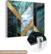 MuchoWow® Glasschilderij 160x120 cm - Schilderij acrylglas - Marmer - Mozaïek - Goud - Foto op glas - Schilderijen