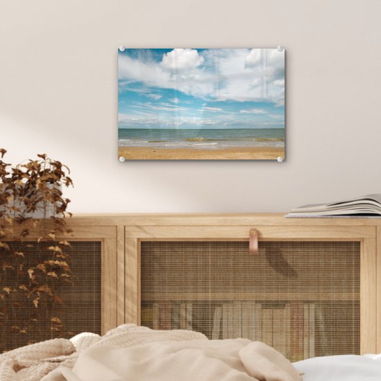 MuchoWow® Peinture sur verre 30x20 cm - Peinture sur verre acrylique - Plage - Été - Nuages ​​- Photo sur verre - Peintures