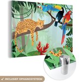 MuchoWow® Glasschilderij 60x40 cm - Schilderij acrylglas - Jungle dieren - Toekan - Jongens - Meiden - Luipaard - Foto op glas - Schilderijen