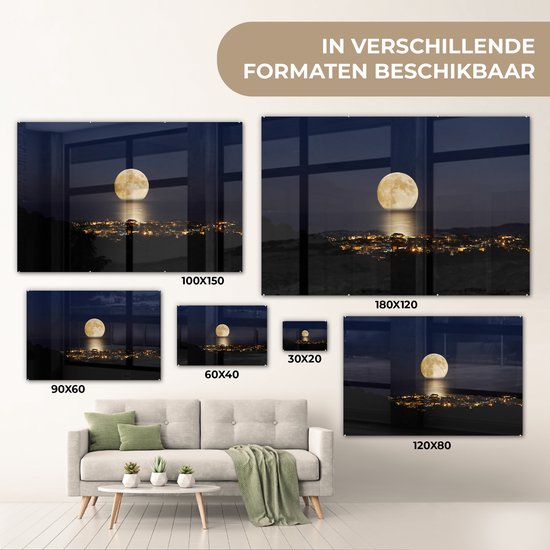 MuchoWow® Peinture sur verre - Lune - Mer - Ville - 120x80 cm - Peintures acrylique - Photo sur Glas
