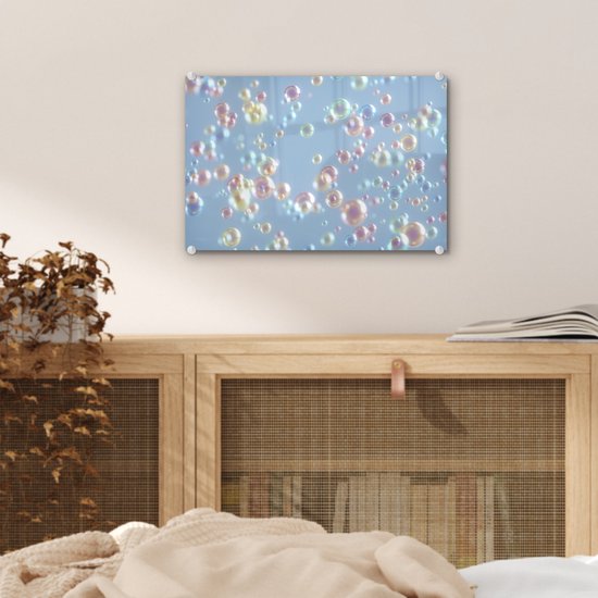 MuchoWow® Peinture sur verre 30x20 cm - Peinture sur verre acrylique - Bulles - Arc-en-ciel - Water - Photo sur verre - Peintures