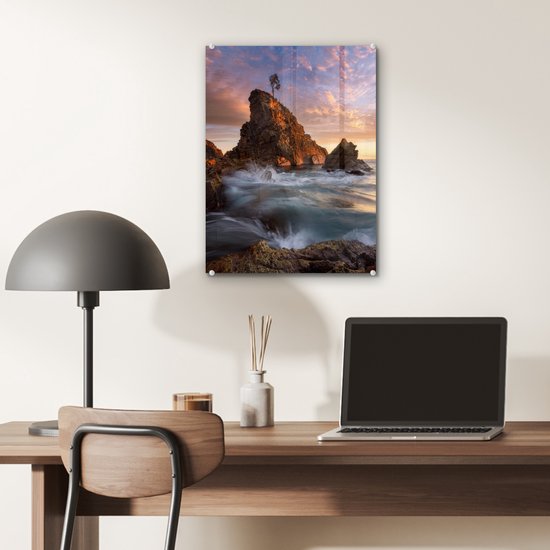 MuchoWow® Peinture sur Verre - Mer - Île - Arbre - 30x40 cm - Peintures sur Verre Acrylique - Photo sur Glas