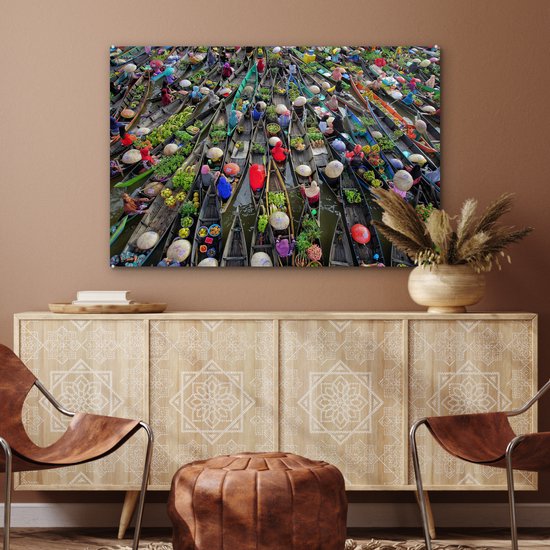 Peinture sur Verre - Marché Flottant en Indonésie - 120x80 cm - Peintures Plexiglas