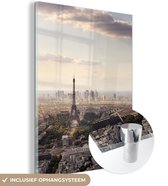 MuchoWow® Glasschilderij 30x40 cm - Schilderij acrylglas - Parijs - Eiffeltoren - Lucht - Foto op glas - Schilderijen