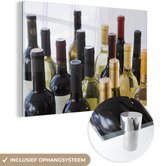 MuchoWow® Glasschilderij 180x120 cm - Schilderij acrylglas - Close-up wijnflessen - Foto op glas - Schilderijen
