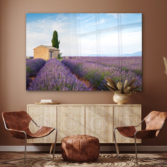 Peinture sur verre - Champ de lavande avec une maison en Provence - 150x100 cm - Peintures sur Verre Peintures - Photo sur Glas