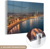 MuchoWow® Glasschilderij 120x80 cm - Schilderij acrylglas - Strand - Barcelona - Spanje - Foto op glas - Schilderijen