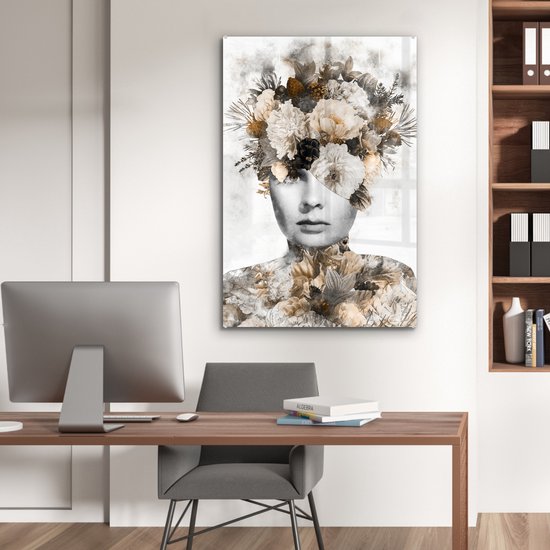 MuchoWow® Peinture sur verre - Femmes - Fleurs - Éclats - 60x90 cm - Peintures sur verre acrylique - Photo sur Glas