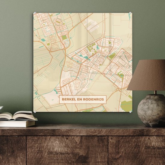 Peinture sur Verre - Carte de la Ville - Berkel en Rodenrijs - Vintage - 50x50 cm - Peintures sur Verre Peintures - Photo sur Glas