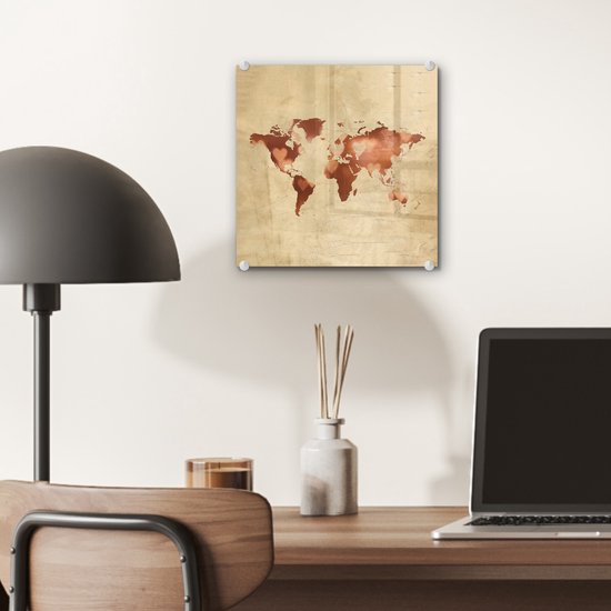 Peinture sur Verre - Carte du Wereldkaart - Amour - Couleurs - 20x20 cm - Peintures sur Verre Peintures - Photo sur Glas