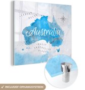 MuchoWow® Glasschilderij 50x50 cm - Schilderij acrylglas - Wereldkaarten - Australië - Olieverf - Foto op glas - Schilderijen