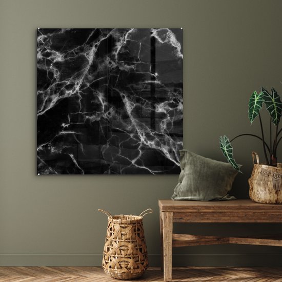 Peinture sur Verre - Marbre - Zwart - Wit - Chic - 90x90 cm - Peintures sur Verre Peintures - Photo sur Glas