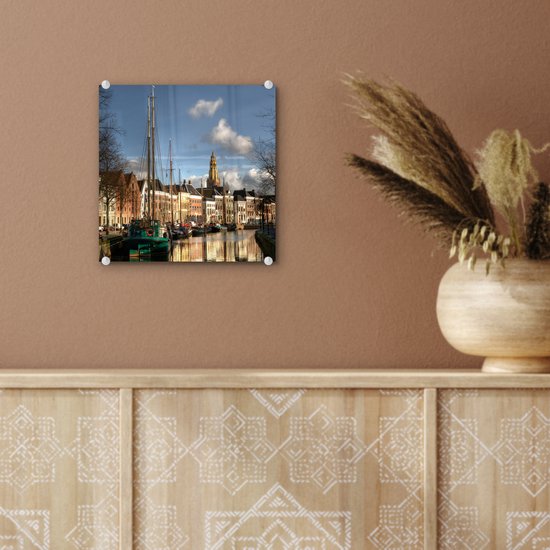 MuchoWow® Peinture sur verre - Groningen - Maison du canal - Voilier - 20x20 cm - Peintures sur verre acrylique - Photo sur Glas