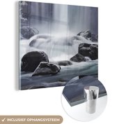 MuchoWow® Glasschilderij 20x20 cm - Schilderij acrylglas - Waterval - Stenen - Natuur - Foto op glas - Schilderijen