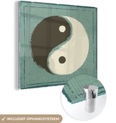 Peinture sur Verre - Yin et Yang Fond Bleu - 90x90 cm - Peintures sur Verre Peintures - Photo sur Glas