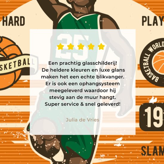 MuchoWow® Glasschilderij 40x60 cm - Schilderij acrylglas - Mancave - Basketbal - Sport - Retro - Foto op glas - Schilderijen