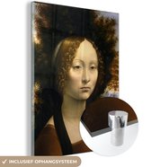 MuchoWow® Glasschilderij 90x120 cm - Schilderij acrylglas - Ginevra de' Benci - Leonardo da Vinci - Foto op glas - Schilderijen