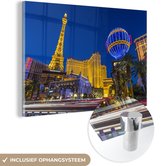 MuchoWow® Glasschilderij 180x120 cm - Schilderij glas - Strip - Las Vegas - Amerika - Foto op acrylglas - Schilderijen