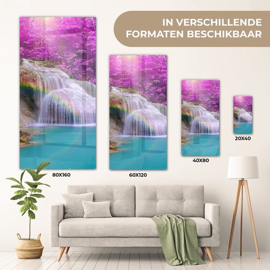 MuchoWow® Peinture sur verre 20x40 cm - Peinture sur verre acrylique - Cascade - Arbres - Arc-en-ciel - Violet - Photo sur verre - Peintures