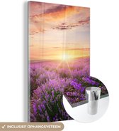 MuchoWow® Glasschilderij 20x30 cm - Schilderij acrylglas - Lavendel - Zon - Bloemen - Foto op glas - Schilderijen