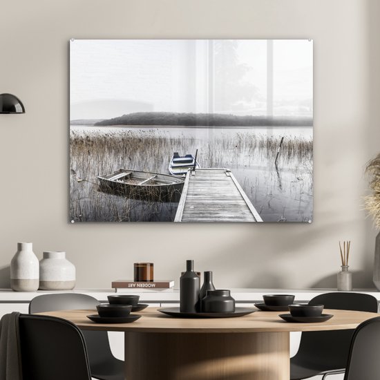 Bateaux à rames amarrés à une jetée Plexiglas 80x60 cm - Tirage photo sur Glas (décoration murale plexiglas)