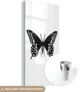 MuchoWow® Glasschilderij 40x80 cm - Schilderij acrylglas - Vlinder - Dieren - Retro - Zwart wit - Foto op glas - Schilderijen