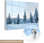 MuchoWow® Glasschilderij 120x80 cm - Schilderij acrylglas - Winter - Sneeuw - Bomen - Foto op glas - Schilderijen