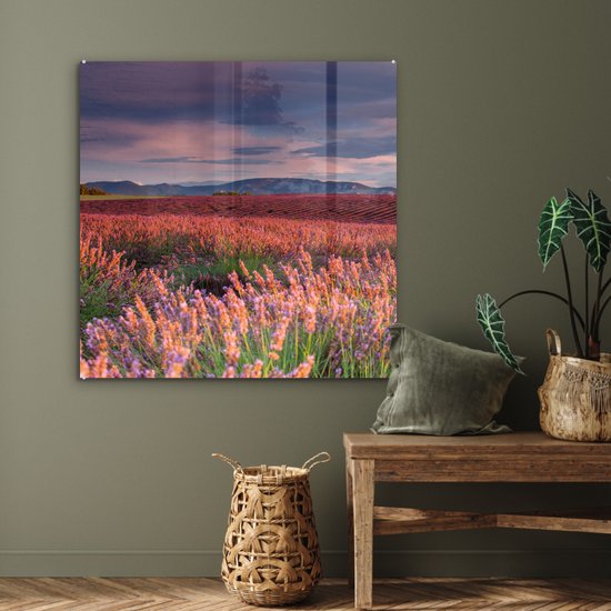 MuchoWow® Peinture sur verre 90x90 cm - Peinture acrylique sur verre - France - Lavande - Soir - Photo sur verre - Peintures
