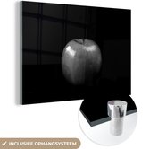 MuchoWow® Glasschilderij 180x120 cm - Schilderij acrylglas - Appel - zwart wit - Foto op glas - Schilderijen