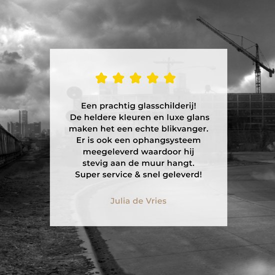 MuchoWow® Peinture sur verre 30x20 cm - Peinture sur verre acrylique - Bâtiments abandonnés à côté d'une voie ferrée - noir et blanc - Photo sur verre - Peintures