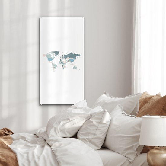 ® Glasschilderij 40x80 cm - Schilderij acrylglas - Wereldkaart - Pastel - Landen - Foto op glas - Muurdecoratie woonkamer - Wanddecoratie slaapkamer - Schilderijen