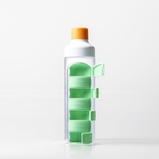 YOS Bottle - waterfles met pillendoos - Groen - Oranje | bol.com