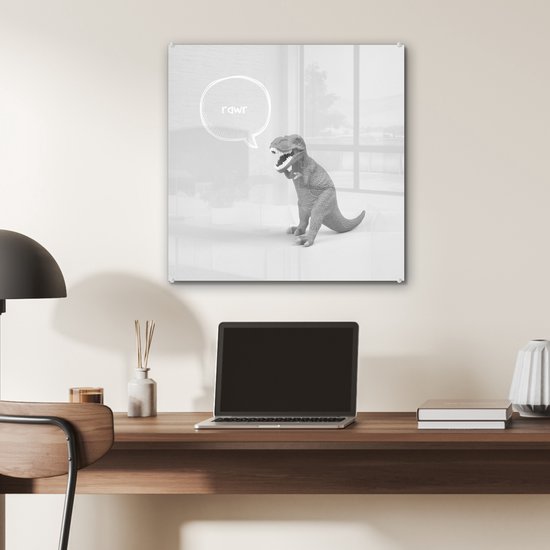 Peinture sur Verre - Dinosaurus - Zwart - Wit - Citations - 50x50 cm - Peintures sur Verre Peintures - Photo sur Glas