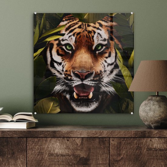 Peinture sur Verre - Tigre - Feuilles - Animaux - 50x50 cm - Peintures sur Verre Peintures - Photo sur Glas