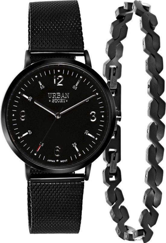 Lucardi - Stalen set blackplated armband \u0026 horloge | bol.com