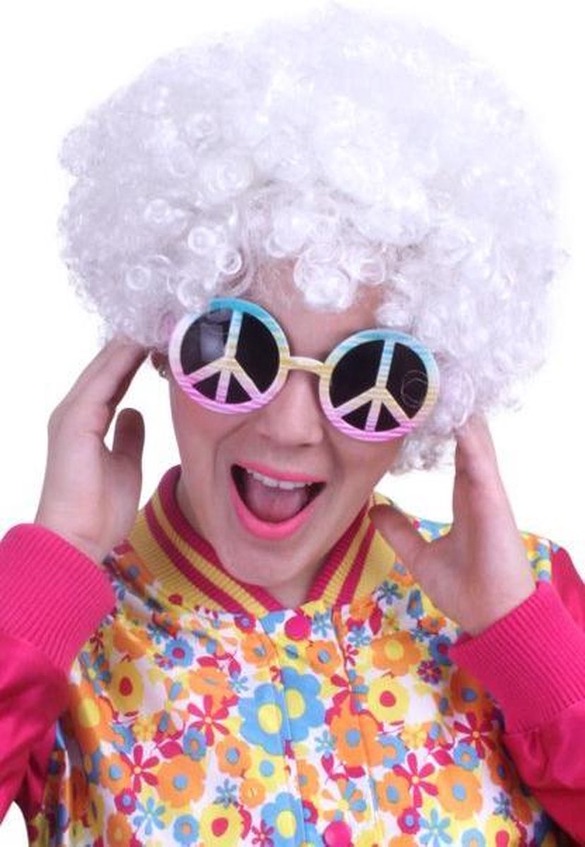 Carnavalspruik Pruik Hippy wit