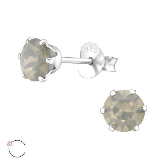 Aramat jewels ® - Oorbellen rond swarovski elements kristal 925 zilver licht grijs opaal 5mm