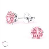 Aramat jewels ® - Oorbellen rond swarovski elements kristal 925 zilver licht roze 5mm