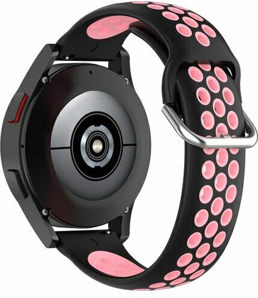 By Qubix - Geschikt voor Garmin bandje - Geschikt voor Garmin Venu / Sq / Sq2 / 2 plus - Siliconen sportbandje met gesp - Zwart + roze - Smartwatch bandje 20mm