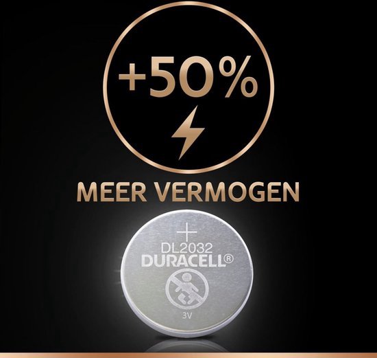 Duracell DL2032 batterij met meer vermogen, aanduiding +50%