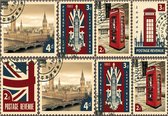 Fotobehang - Vlies Behang - Postzegels van Londen - 312 x 219 cm