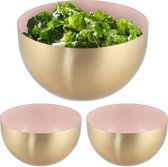 Relaxdays 3x saladeschaal - 1 liter - roze-goud - saladekom - mengkom - rvs - bakken