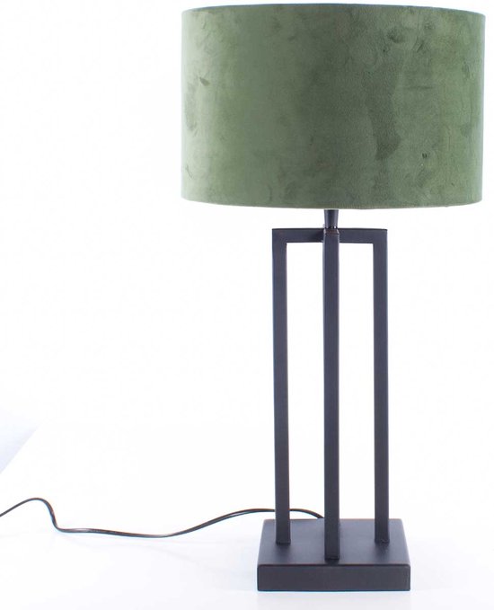 Tafellamp vierkant met velours kap Roma | 1 lichts | groen / zwart| metaal / stof | Ø 30 cm | tafellamp | modern / sfeervol / klassiek design