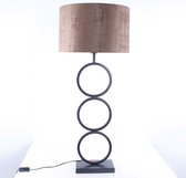 Tafellamp capri 2 ringen | 1 lichts | brons / bruin / goud / zwart | metaal / stof | Ø 40 cm | 94 cm hoog | tafellamp | modern / sfeervol / klassiek design