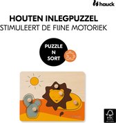 Puzzle Hauck pour enfants Puzzle N Sort - puzzle en bois à partir de 1 an (certifié FSC®), puzzle en bois avec des formes d'animaux et des boutons en bois, stimule la motricité fine (Lion)